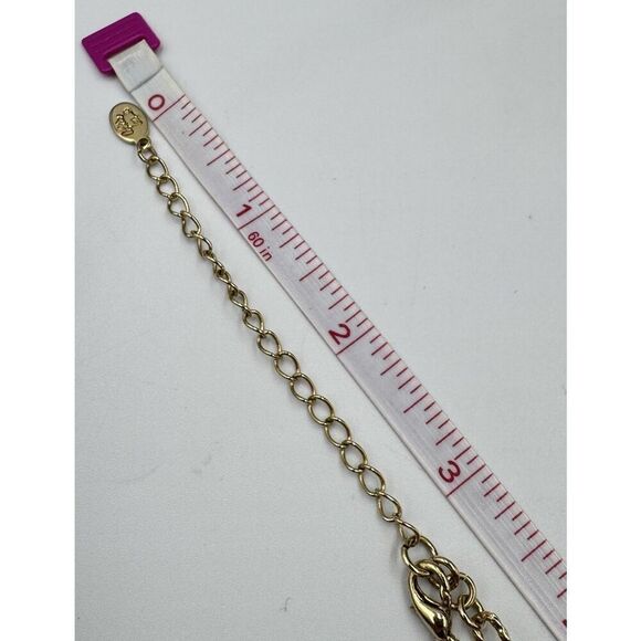 Cookie Lee Gold Tone Pink Cats Eye Floral Pendant Oval Round Link Necklace - Picture 7 of 9